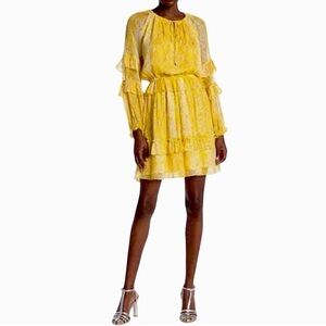 Diane Von Furstenberg Haven Phyton Print 100% Silk Ruffle Dress XS Golden Rod